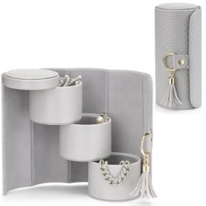 Vlando Gifts 2025 for Women, Girl - Travel Jewelry Oragnizer, 3-Layer Jewelry Storage Box, Travel Essential Accessories for Women, Birthday Gifts for Couples Mom Friends - Grey