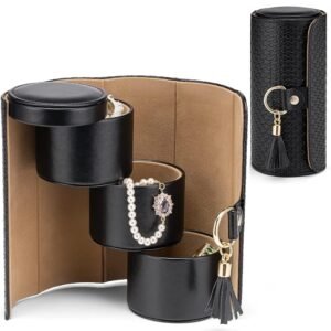 Vlando Travel Jewelry Case for Women, Travel Essential, Travel Must Haves Jewelry Travel Organizer for Girls, Christmas Gifts for Travelers Couples Mom Friends - Black